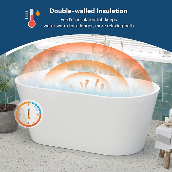 FerdY 59" Shangri-La Elite, Acrylic Freestanding Bathtub, Modern & Contemporary - Image 2