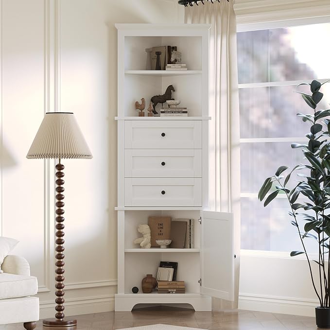69" H Tall Corner Cabinet with Adjustable Shelves and Drawers, Storage by Merax