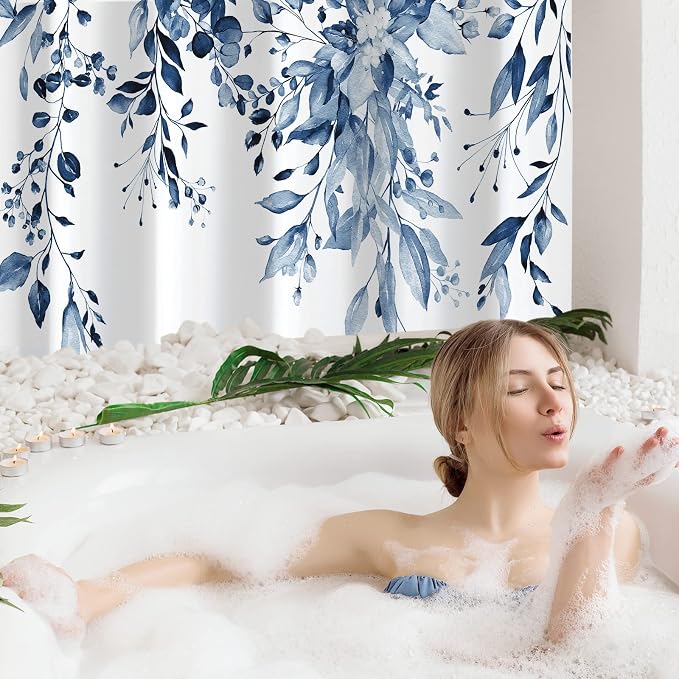 Gibelle Extra Long Shower Curtain 72 x 84, Watercolor Plant Eucalyptus Leaves - Image 2
