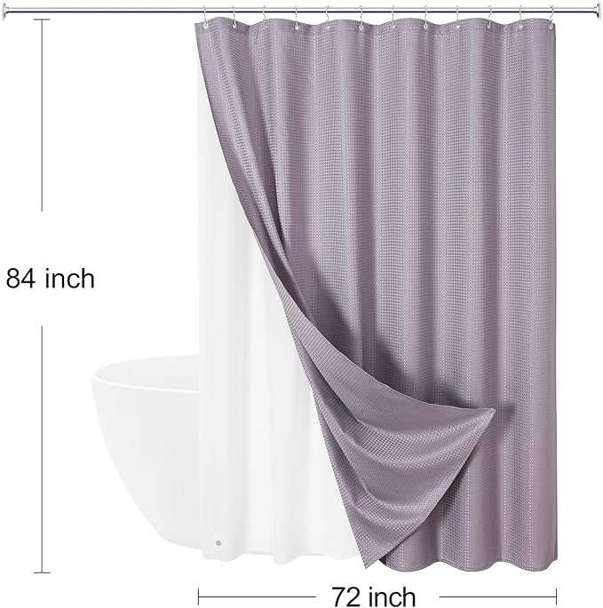 3 in 1 Extra Long Purple Shower Curtain Set-72 W x 84 H, Lavender Waffle and - Image 8