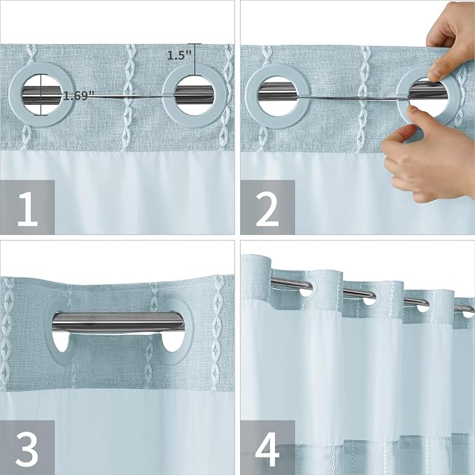No Hook Long Shower Curtain Set - Image 5