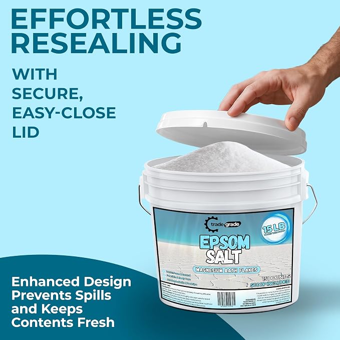 Epsom Salt Bath Soak 15 lb Bucket – Unscented, Pure Epsom Salt Bulk Crystals - Image 7