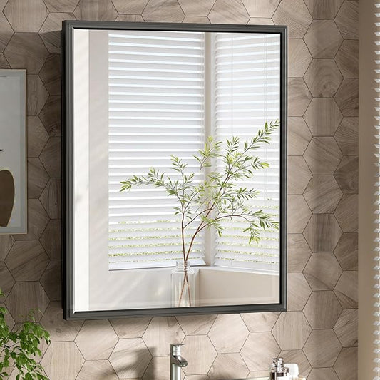 24x30 Inch Medicine Cabinet Mirror Black Bathroom Cabinet by BOHMIROO