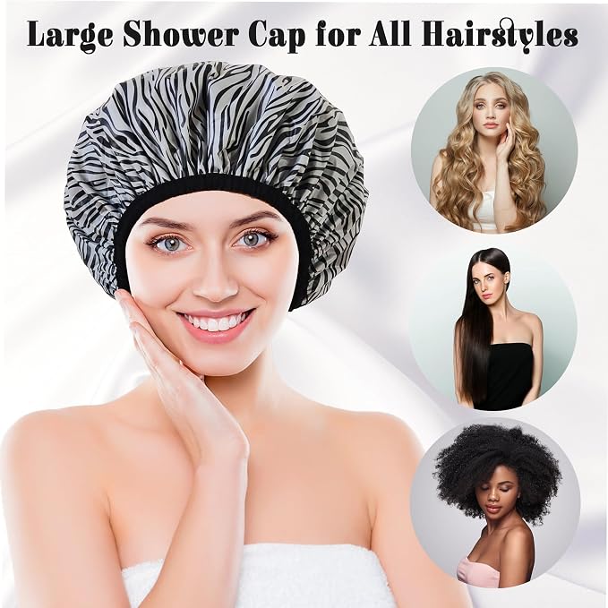Shower Cap for Women, Shower Caps Reusable Waterproof, Large Plastic Satin - Image 4