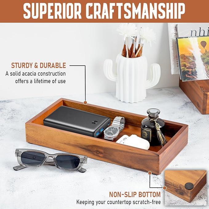 Demigo Acacia Wood Valet Tray & Catchall - Image 6