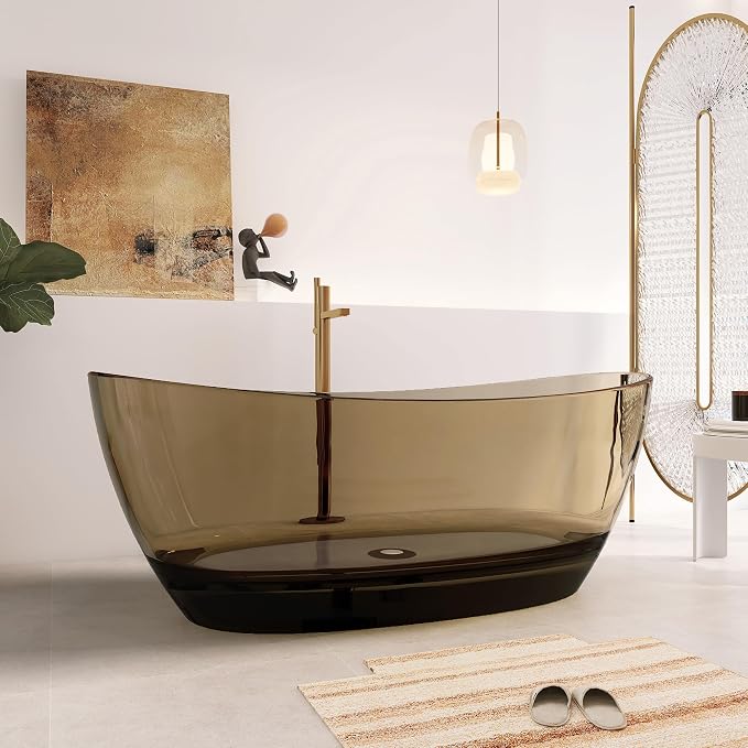 65" Premium Solid Surface Freestanding Bathtub, Contemporary Design Stand Alone - Image 6