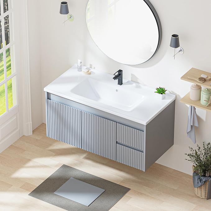 Floating Bathroom Vanity with Sink, 40 Inch Wall Mounted Bathroom Vanity with 2 - Image 7