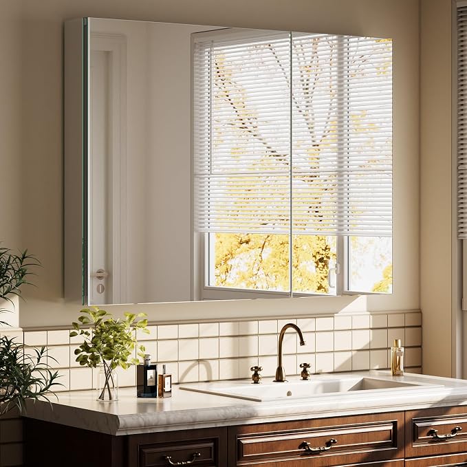 Bathroom Medicine Cabinet with Mirror, 36 Inch x 26 Inch Bathroom Mirror by Unknown