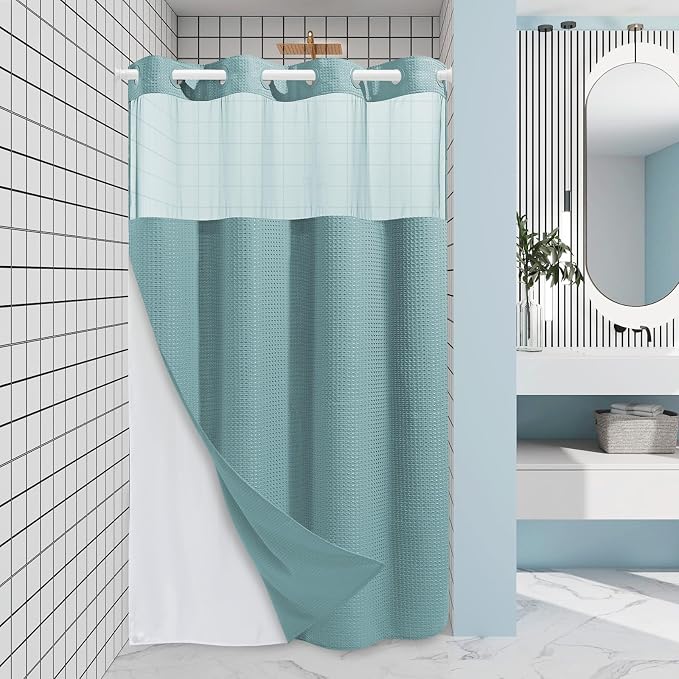 Teal Stall No Hook Shower Curtain by EUTXL