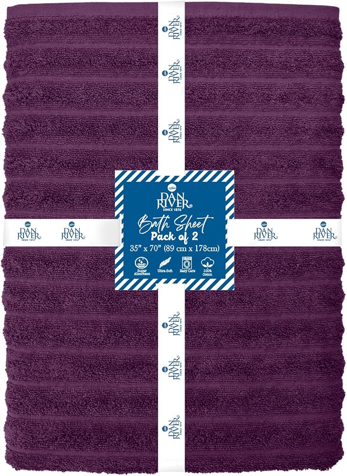 DAN RIVER Pack of 2 Bath Sheet 35x70 Inches, Oversized Ribbed Quick Dry Towel - Image 2