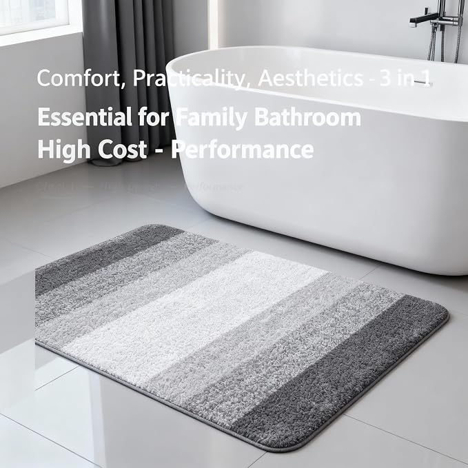 Grey Gradient Bathroom Mat Machine Washable Microfiber - Image 6