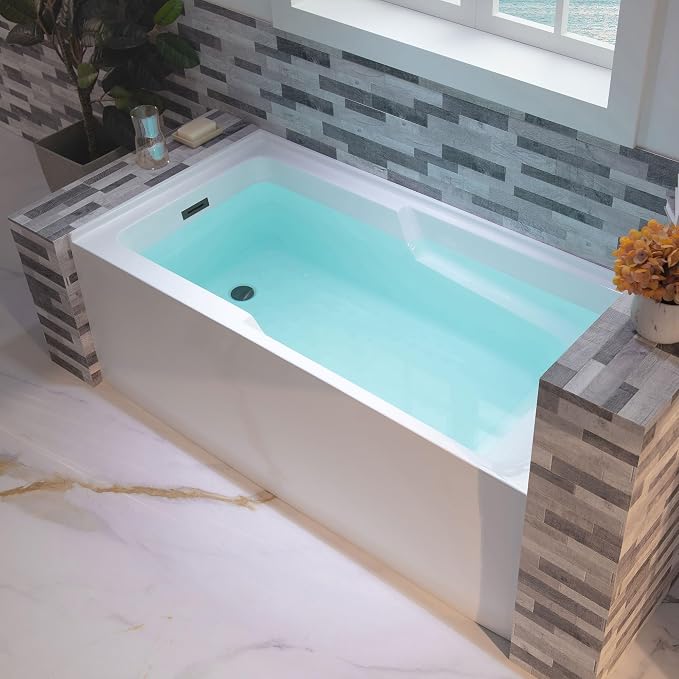 WOODBRIDGE 54" Acrylic Rectangular Alcove Soaking Bathtub in White - Image 2