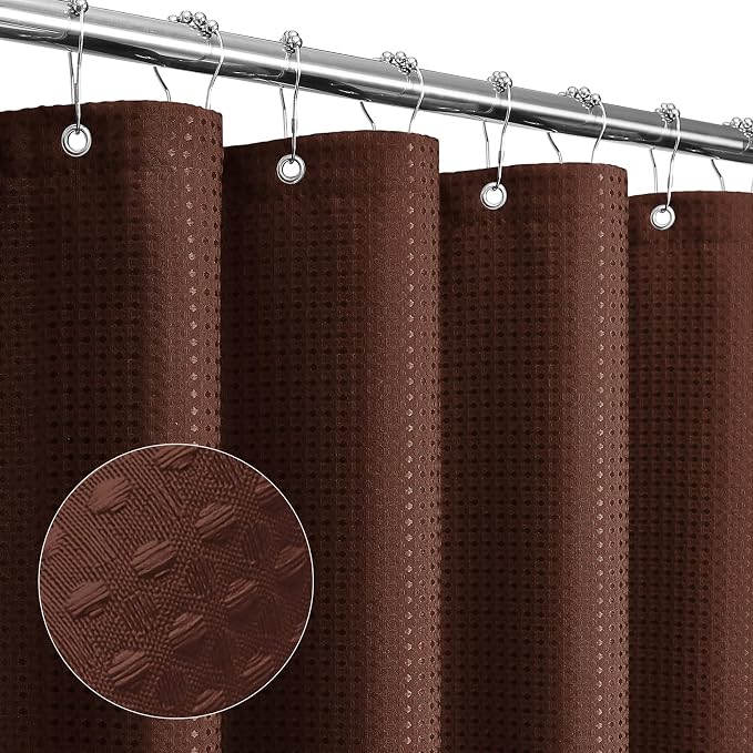 Gibelle Brown Shower Curtain, Waffle Weave Textured Fabric Shower Curtain by Gibelle