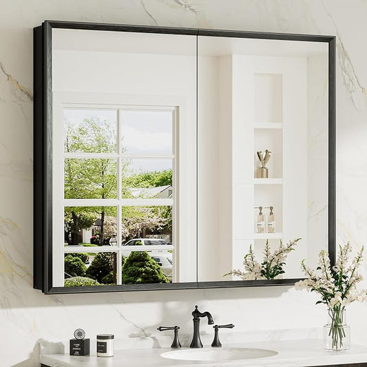 TokeShimi 40 x 32 Black Recessed Medicine Cabinet by RefinedBathroomAccessories