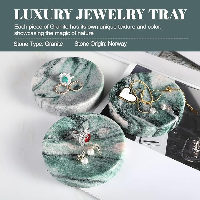 Koville Luxury Stone Jewelry Dish, Small Round Trinket Tray - Image 2