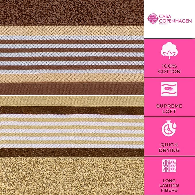 CASA COPENHAGEN He & She 2 Pieces Large Bath Sheet Set- Brown + Beige, 550 GSM - Image 4