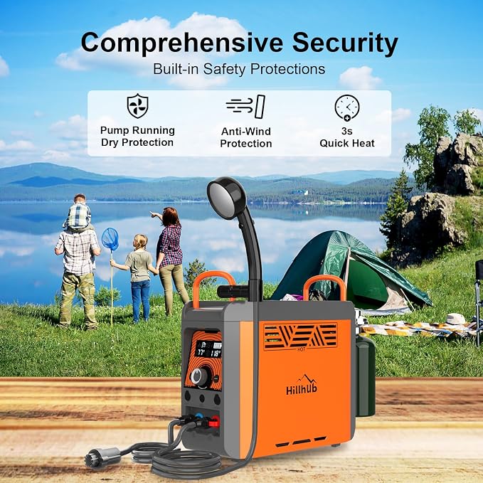 Hillhub Camping Portable Instant Hot Water Heater On Ground, Propane Water - Image 5