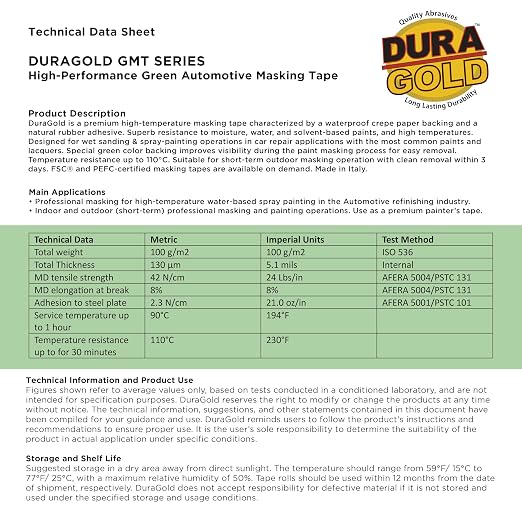 Dura-Gold Green Automotive Masking Tape 3/4, 2 Inch, 1 Roll Each - Image 6
