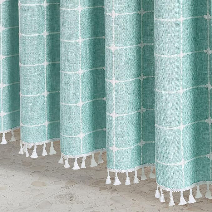 MitoVilla Teal Blue Boho Shower Curtains - Image 5