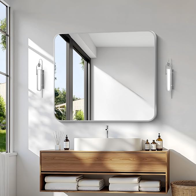 BONEWEI Silver Bathroom Mirror, 30x36 inch Wall Mirror - Image 2