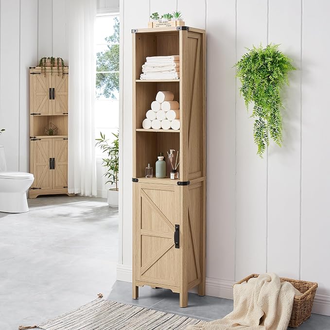 Bathroom Storage Cabinet, 5-Shelf Farmhouse Storage Cabinet by Minifeel