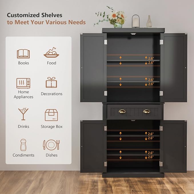 72" Kitchen Pantry, Tall Storage Cabinets - Image 7