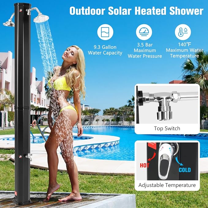Goplus 9.3 Gallon Solar Heated Outdoor Shower, 7.2 FT Freestanding Garden Shower - Image 2