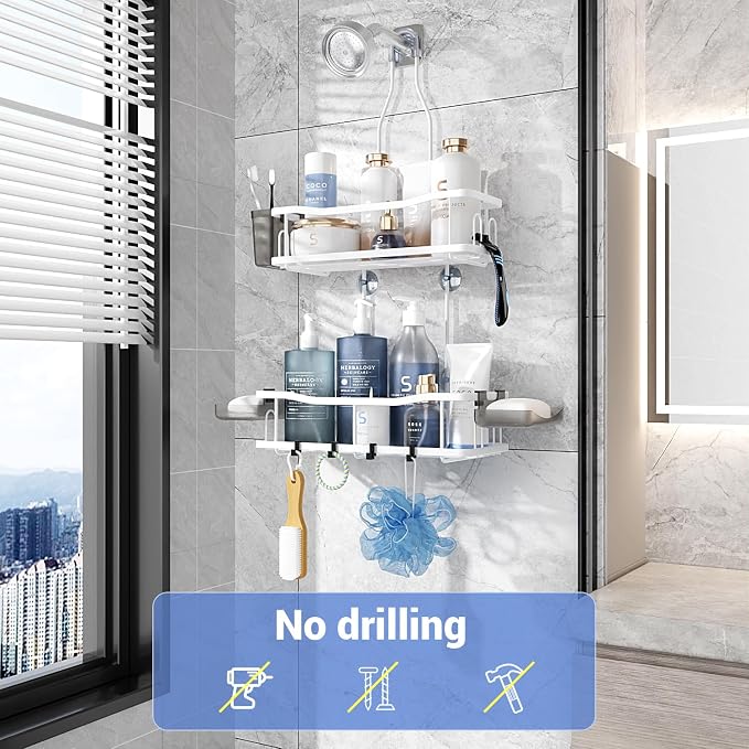 Hanging Shower Caddy Bathroom Organizer: Rustproof Shower Shelf Racks Over - Image 2