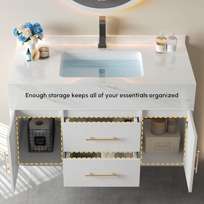 Bathroom Vanity with Sink 39" Floating Bathroom Vanity Sintered Stone Modern - Image 7