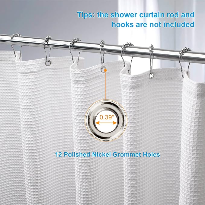 AmazerBath White Shower Curtain Fabric, Waffle Shower Curtain Polyester - Image 6