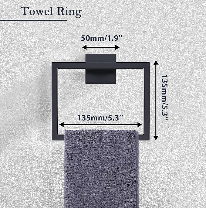 16 in Matte Black Bathroom Accessories Set, Bath Towel Bar Set, Stainless Steel - Image 2