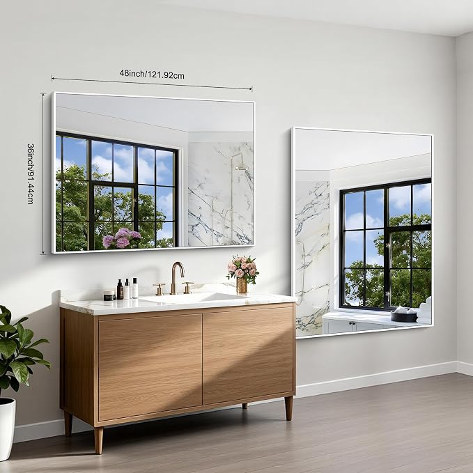 BONEWEI White Bathroom Mirror, 36x48 inch Wall Mirror - Image 4