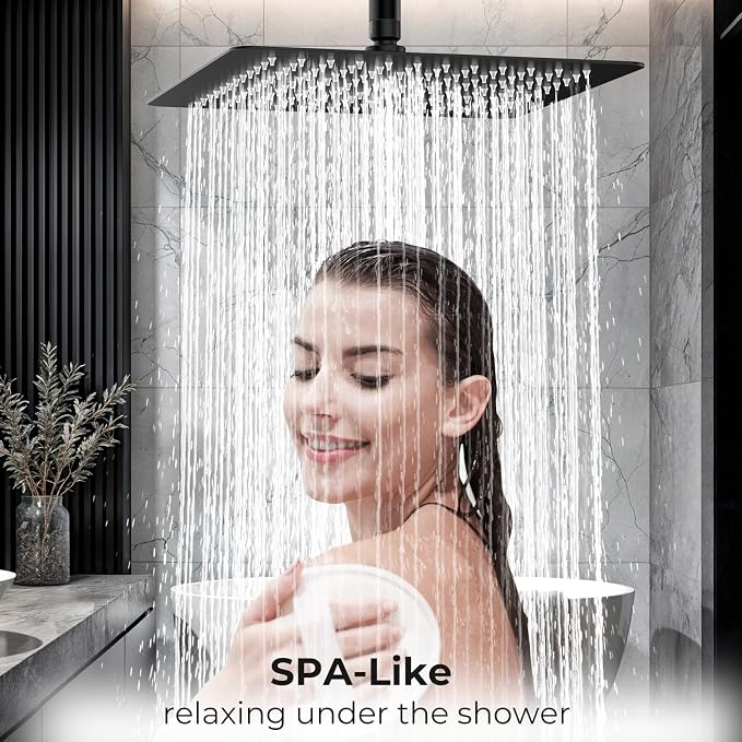 Rain Shower Head, High Flow Stainless Steel Square Rainfall Shower, Waterfall - Image 3