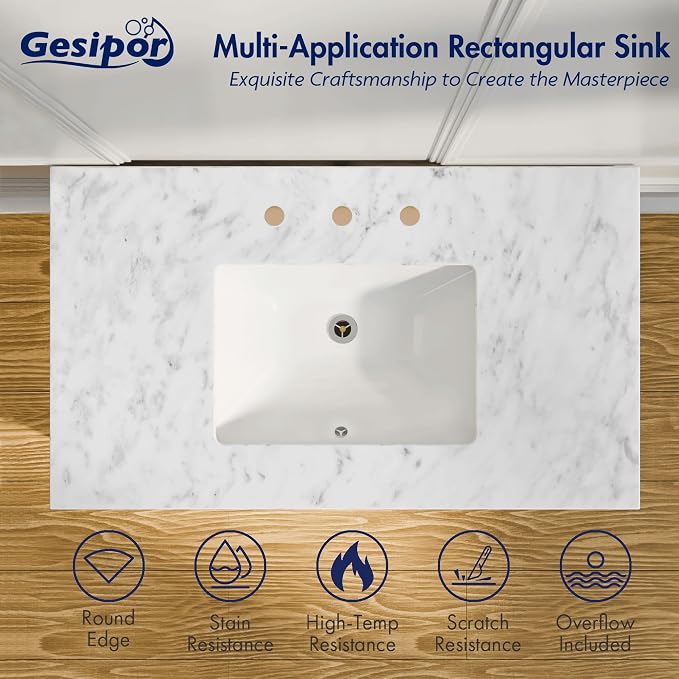 GESIPOR Bathroom Carrara Marble Vanity - Image 4