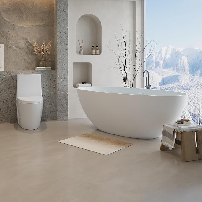 Abruzzo 65" Matte White Freestanding Solid Surface Bathtub, Luxury Handcrafted - Image 2