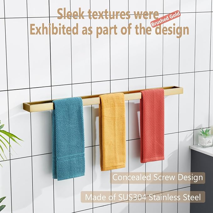 KOKOSIRI Towel Bar Brushed Gold Bath Towel Holder 32 Inch Kitchen Towel Hanger - Image 5