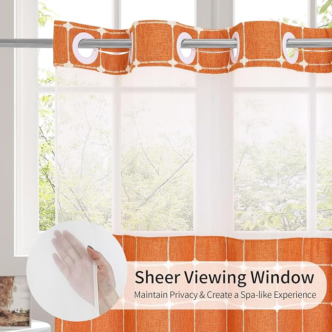 MitoVilla No Hooks Required Orange Shower Curtain - Image 3