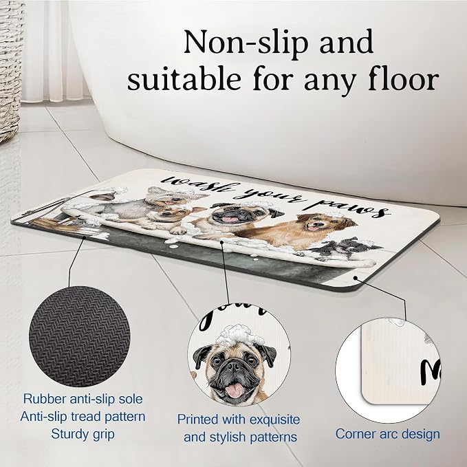 Funny Dogs Bath Mat for Bathroom, Wash Your Paws Washable Cover Floor Rug - Image 4