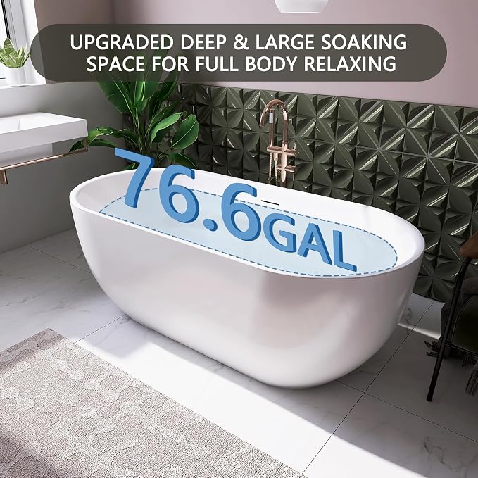 67" Free Standing Tub, Pure Acrylic Freestanding Bathtub, Stylish Stand Alone - Image 2