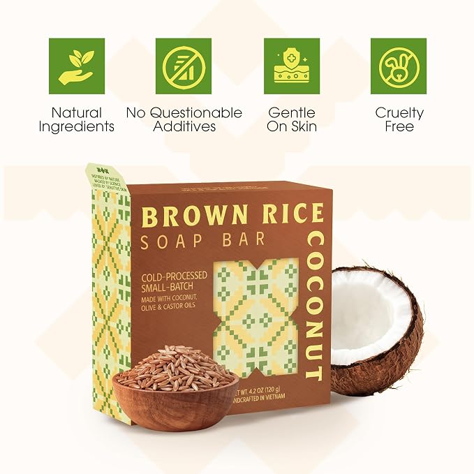 Brown Rice & Coconut Soap Bar – 2-in-1 Exfoliating & Nourishing, Cold Process - Image 3