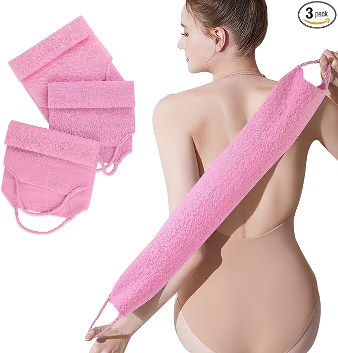 3 Pcs Double-Sided Back Exfoliator Body Scrub Towel, Exfoliating Back Scrubber by Silkyhose