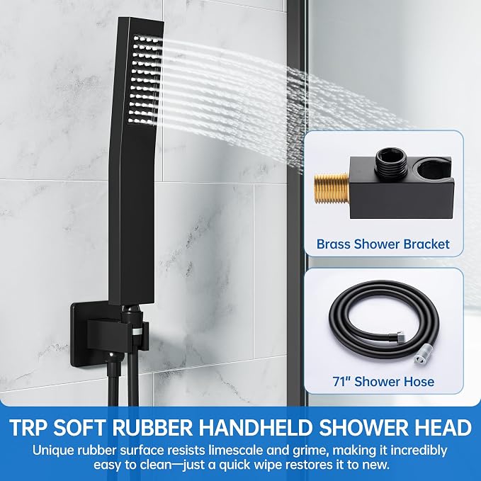 10 Inch Luxury Rain Shower Faucet Set, Matte Black Shower System - Image 5