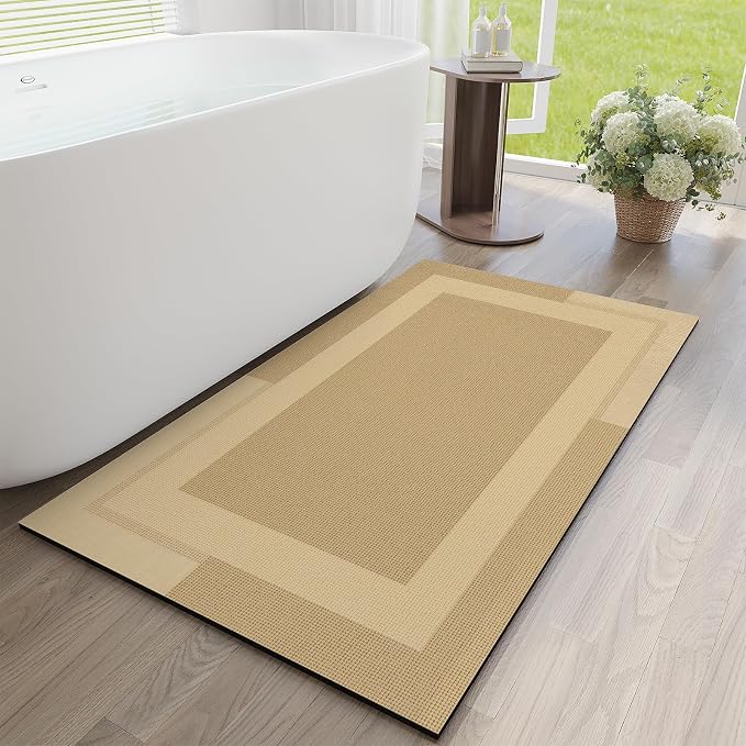 Non Slip Long Bath Mat Bathroom Runner, Rubber Backing Ultra Thin Bathroom Rugs by YDKGL