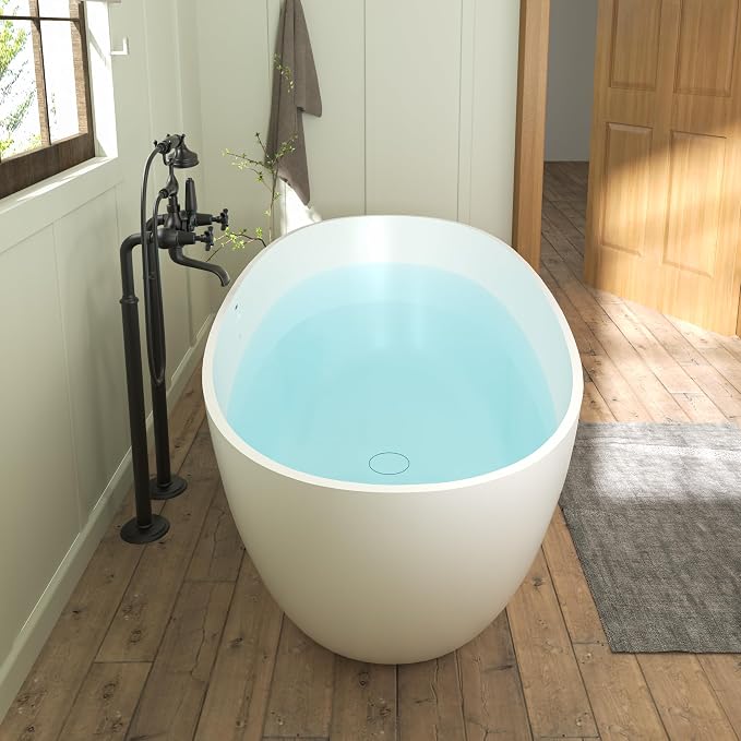 FerdY Goa 67" Resin Stone Freestanding Bathtub, Elegant Oval Freestanding - Image 2