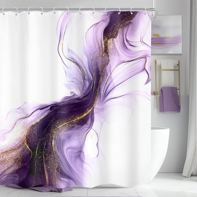 Cinbloo Purple Shower Curtain 60Wx72H Abstract Marble Ombre Gold Bathroom Decor by Cinbloo