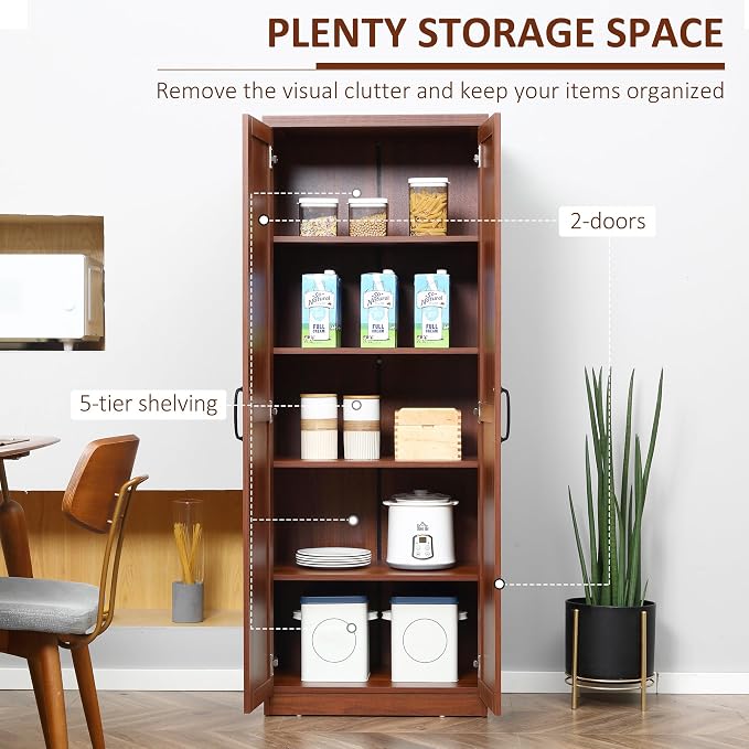 HOMCOM 63" 2-Door Kitchen Pantry, Freestanding Storage Cabinet - Image 4