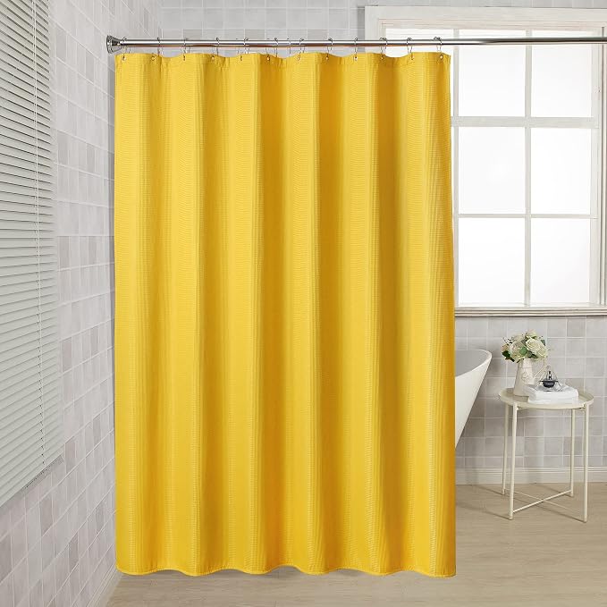 AmazerBath Waffle Shower Curtain, Bright Yellow Shower Curtain Fabric - Image 9