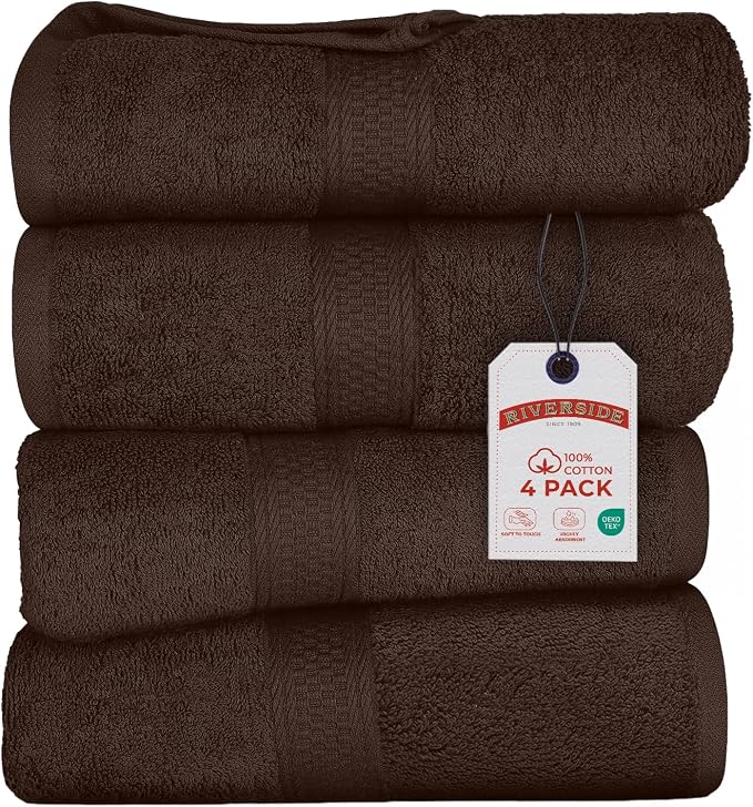 RIVERSIDE 100% Ring Spun Cotton Large Bath Towels Set of 4, 27 x 54 Inches – by RIVERSIDE