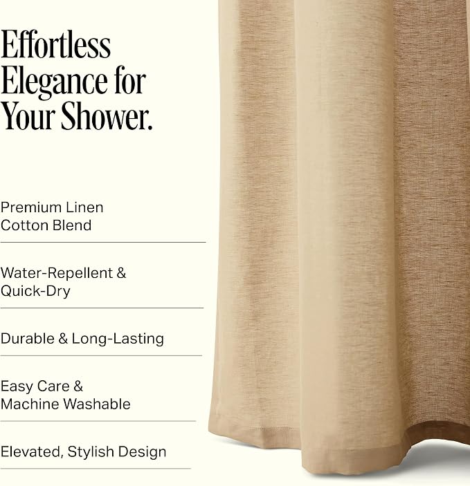 Preston Lane Stonebridge Linen Cotton Shower Curtain, Fabric Bathroom Curtain - Image 3