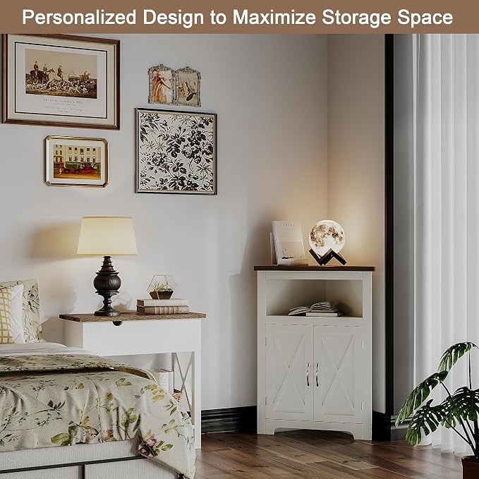 ChooChoo Farmhouse Corner Cabinet, Small Corner Storage Cabinet - Image 4